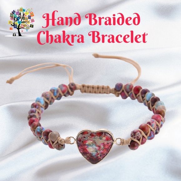 Dragonfly Spirit Designs Jewelry - Hand Braided Heart Shaped Natural Stone Chakra Wrap Bracelet